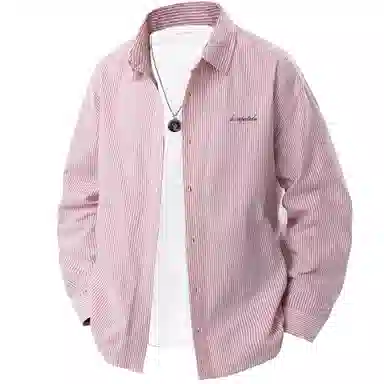 王者荣耀 经典翻领条纹长袖小众休闲简约设计字母印花美式街头复古潮流时尚通勤日常百搭宽松舒适慵懒氛围感无性别主义学院风衬衫 男女同款