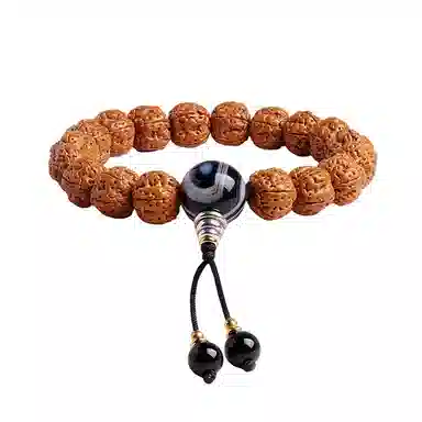 木盛缘 树王爆肉好运天珠木带宝五瓣双龙文玩 金刚菩提 手串 男女同款情侣款