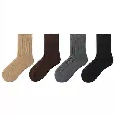 良朴 羊毛加厚黑色纯色简约中筒袜 男款