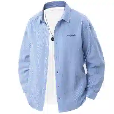 王者荣耀 经典翻领条纹长袖小众休闲简约设计字母印花美式街头复古潮流时尚通勤日常百搭宽松舒适慵懒氛围感无性别主义学院风衬衫 男女同款