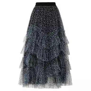 SHUEN Mesh Leopard Print Skirt