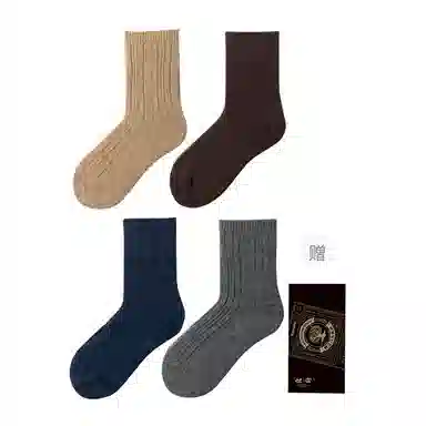 良朴 羊毛加厚黑色纯色简约中筒袜 男款