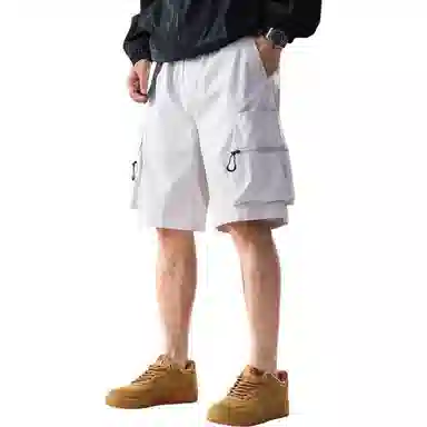 贵色 夏季 纯色简约风格拉链多口袋设计男士日常出行穿搭潮流时尚百搭户外速干沙滩休闲五分工装短裤 宽松 男女同款