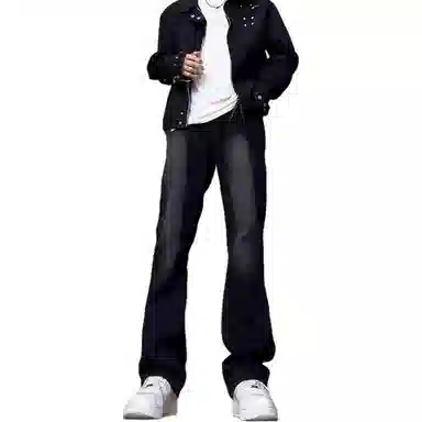 布客行 美式复古水洗做旧高街潮流微喇中腰显高显瘦牛仔裤 男女同款