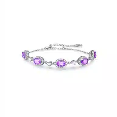 法思梵 碧海之晶 轻奢小众原创设计几何椭圆高级感 复古彩色精致百搭时尚感显白梦幻经典优雅叠戴可调节#好运天然 紫水晶 手链 女款