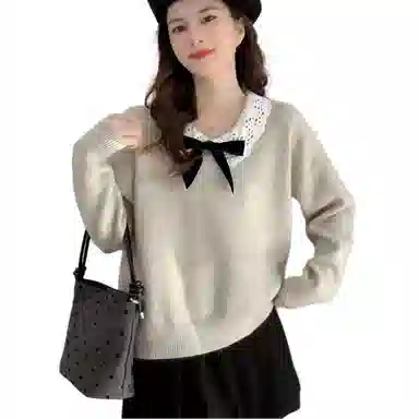 柏黛妃 韩系气质蝴蝶结长袖针织衫 女款