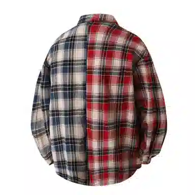 【dme】 撞色格子系列 设计感纯棉早秋小众休闲复古美式上衣痞帅红蓝高级长袖衬衫 男女同款