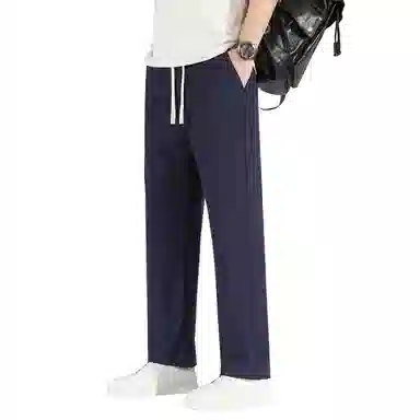 顶峰保罗 美式高街舒适纯色冰丝垂感宽松大码百搭潮牌直筒阔腿显高显瘦休闲裤 男女同款