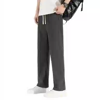 顶峰保罗 美式高街舒适纯色冰丝垂感宽松大码百搭潮牌直筒阔腿显高显瘦休闲裤 男女同款
