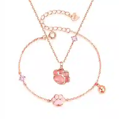 福茹记 粉嘟嘟 可爱猫爪粉色萌猫咪招财猫治愈系小动物饰品 精致氛围感百搭#好运 粉水晶 项链 女款