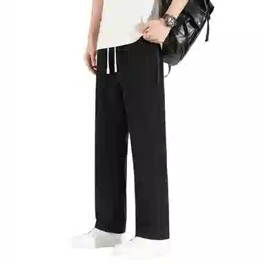 顶峰保罗 美式高街舒适纯色冰丝垂感宽松大码百搭潮牌直筒阔腿显高显瘦休闲裤 男女同款