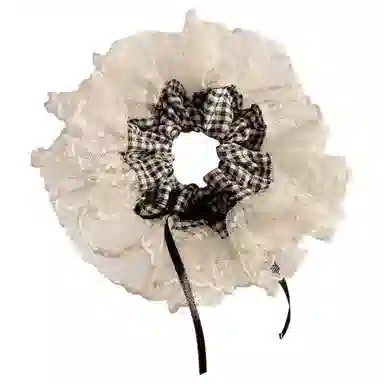 希铃 韩系复古黑白格子 蕾丝 发圈 女款