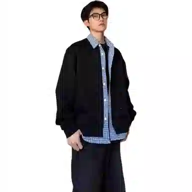 悍戈 韩系假两件拼接格纹衬衫 慵懒百搭宽松情侣款针织衫 男女同款