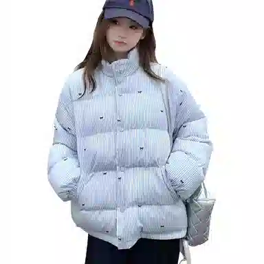 柏黛妃 条纹宽松立领长袖棉服 女款