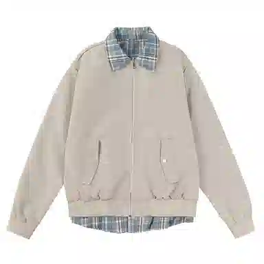 王者荣耀 背面印花基础款假两件撞色拼接纯色翻领美式街头复古慵懒氛围感潮流简约时尚通勤日常百搭宽松舒适小众休闲学院风夹克 男女同款