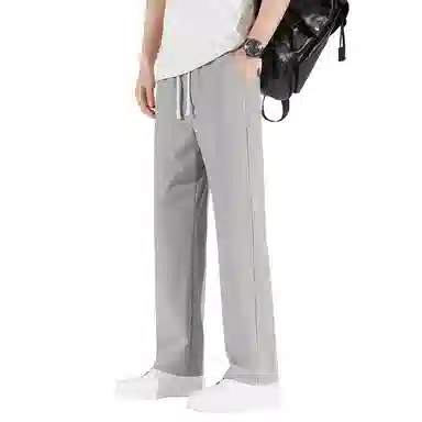 顶峰保罗 美式高街舒适纯色冰丝垂感宽松大码百搭潮牌直筒阔腿显高显瘦休闲裤 男女同款