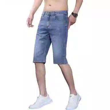 羽浅 男夏季薄款五分裤子男士休闲中裤直筒宽松弹力马裤牛仔短裤 男女同款