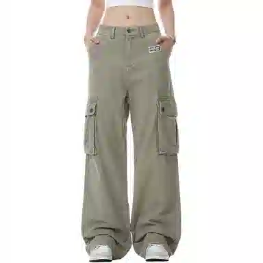 王者荣耀 鲁班七号款 美式街头舒适宽松水洗做旧大口袋设计装饰微喇拖地长裤牛仔裤 男女同款