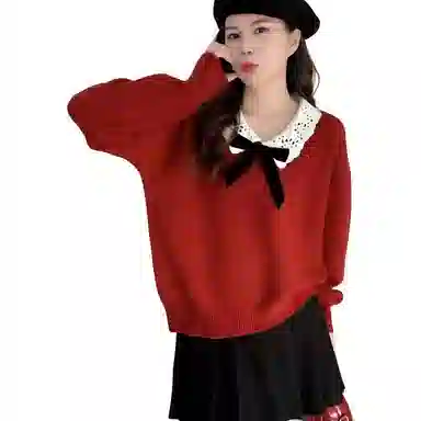 柏黛妃 韩系气质蝴蝶结长袖针织衫 女款