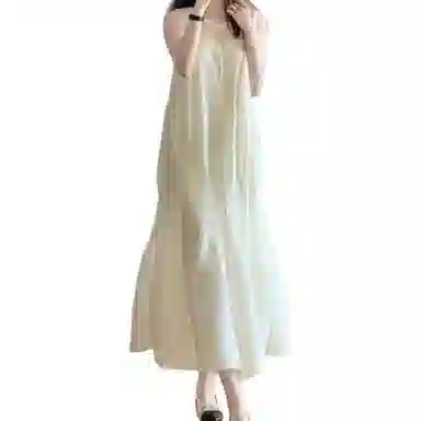 沐晓欣 纯色适中宽松圆领无袖连衣裙 女款