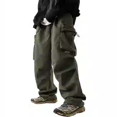 顶峰保罗 美式潮牌凉感舒适工装直筒长裤子薄款宽松小众百搭抽绳束脚设计感高街阔腿休闲裤 男女同款