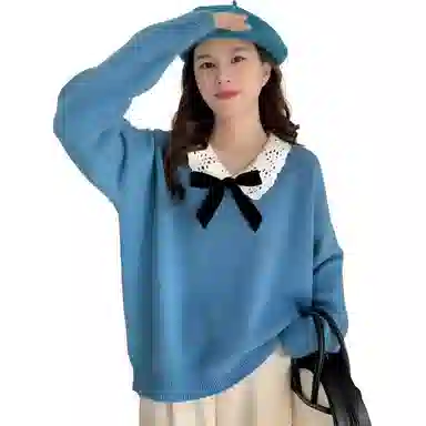 柏黛妃 韩系气质蝴蝶结长袖针织衫 女款