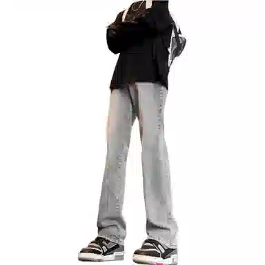 布客行 美式复古水洗做旧高街潮流微喇中腰显高显瘦牛仔裤 男女同款