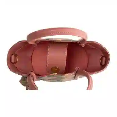 上海故事 时尚百搭经典 牛皮拼桑蚕丝 菜篮子包手提包 女款 粉色