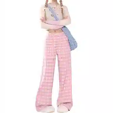 左岸 格子宽松薄款高腰阔腿休闲裤 女款