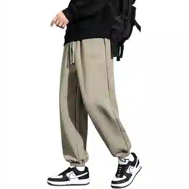 顶峰保罗 美式复古宽松舒适百搭直筒束脚九分裤无性别主义潮牌字母高街设计感运动休闲裤 男女同款