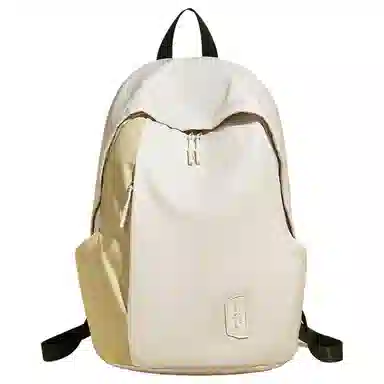 老人头 简约时尚潮流通勤高级感短途旅行出行背包大学上课 织物 双肩包 男女同款情侣款 杏色