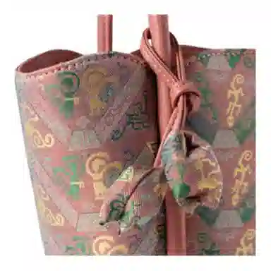 上海故事 时尚百搭经典 牛皮拼桑蚕丝 菜篮子包手提包 女款 粉色