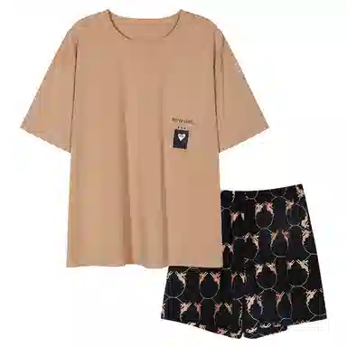 欧迪芬 纯棉圆领亲肤柔软不起球条纹碎花小清新居家舒适可外穿家居服夏季睡衣套装 女款