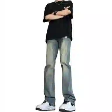 物质公式 美式复古做旧水洗高街基础宽松百搭透气休闲高腰牛仔裤 男女同款 黑色