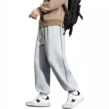 顶峰保罗 美式复古宽松舒适百搭直筒束脚九分裤无性别主义潮牌字母高街设计感运动休闲裤 男女同款