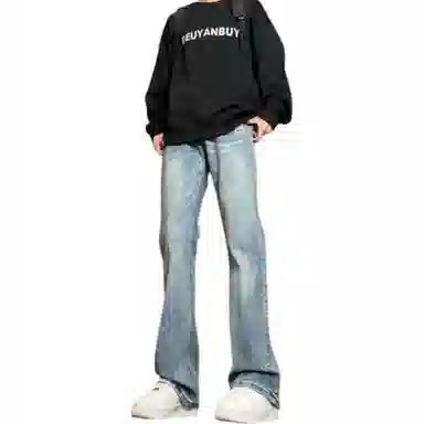 物质公式 美式复古做旧水洗高街基础宽松百搭透气休闲高腰牛仔裤 男女同款 黑色
