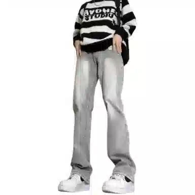 物质公式 美式复古做旧水洗高街基础宽松百搭透气休闲高腰牛仔裤 男女同款 黑色