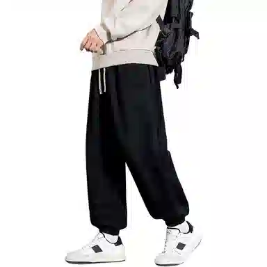 顶峰保罗 美式复古宽松舒适百搭直筒束脚九分裤无性别主义潮牌字母高街设计感运动休闲裤 男女同款