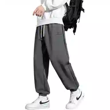 顶峰保罗 美式复古宽松舒适百搭直筒束脚九分裤无性别主义潮牌字母高街设计感运动休闲裤 男女同款