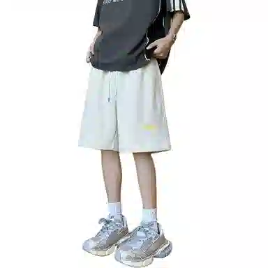 顶峰保罗 纯色简约百搭字母印花直筒五分裤美式复古潮牌宽松小众高街痞帅舒适休闲短裤 男女同款