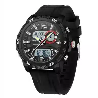 三达 潮流个性时尚百搭休闲双显示腕表 电子+石英机芯 硅胶表带 国表 男表 黑色表盘 防水夜光闹钟多功能手表