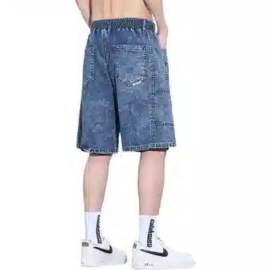 太子龍 夏季薄款宽松直筒休闲五分轻奢美式高级感潮牌牛仔短裤 男款