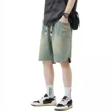 顶峰保罗 星空纹水洗撞色直筒五分裤美式复古薄款潮牌宽松舒适小众百搭休闲阔腿牛仔短裤 男女同款