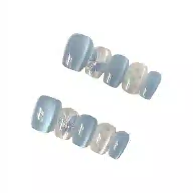 计轩 蝶梦显白梦幻猫眼蓝色穿戴指甲美甲贴片穿戴甲短款  短梯中长款梦幻蝴蝶跳色