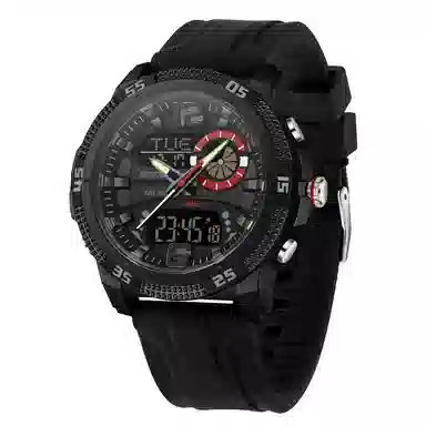 三达 潮流个性时尚百搭休闲双显示腕表 电子+石英机芯 硅胶表带 国表 男表 黑色表盘 防水夜光闹钟多功能手表