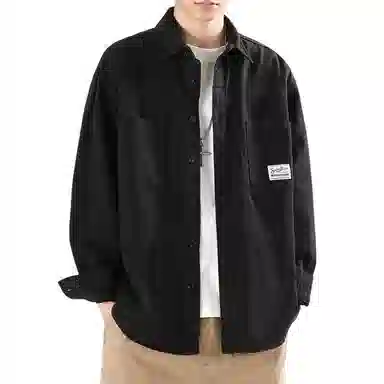 顶峰保罗 美式复古工装长袖衬衫无性别主义宽松百搭翻领开衫单排扣纯棉上衣休闲时尚潮牌夹克 男女同款