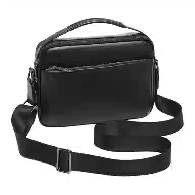 老人头 时尚休闲高级感通勤百搭 头层牛皮 单肩手提包 男款 黑色