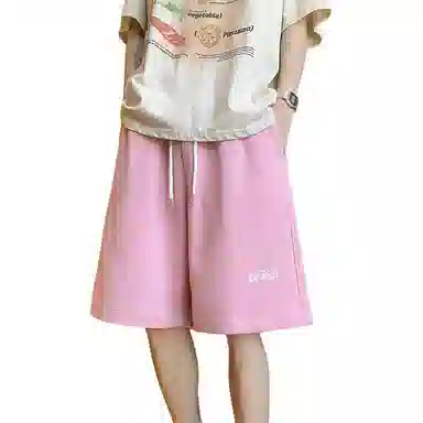 顶峰保罗 纯色简约百搭字母印花直筒五分裤美式复古潮牌宽松小众高街痞帅舒适休闲短裤 男女同款