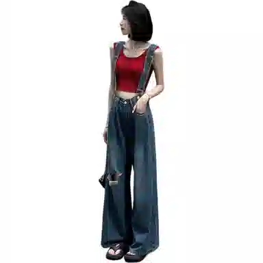 木木兔 阔腿高腰直筒适中背带裤 女款