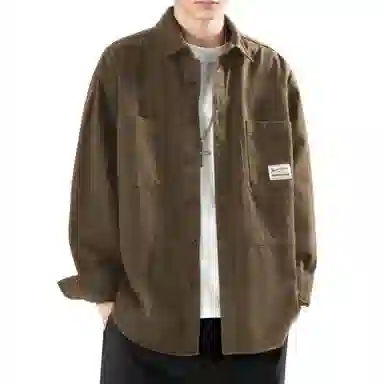 顶峰保罗 美式复古工装长袖衬衫无性别主义宽松百搭翻领开衫单排扣纯棉上衣休闲时尚潮牌夹克 男女同款